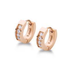 Rose gold plated 4-CZ Steel Huggies